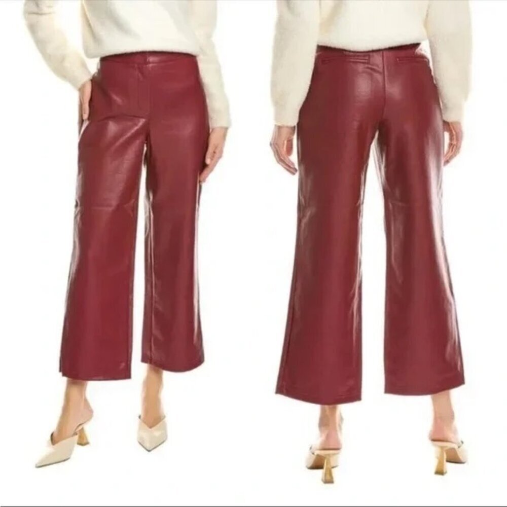 NEW Bagatelle Collection Faux Leather High Waisted Wide Leg Crop Pant Red Sz M